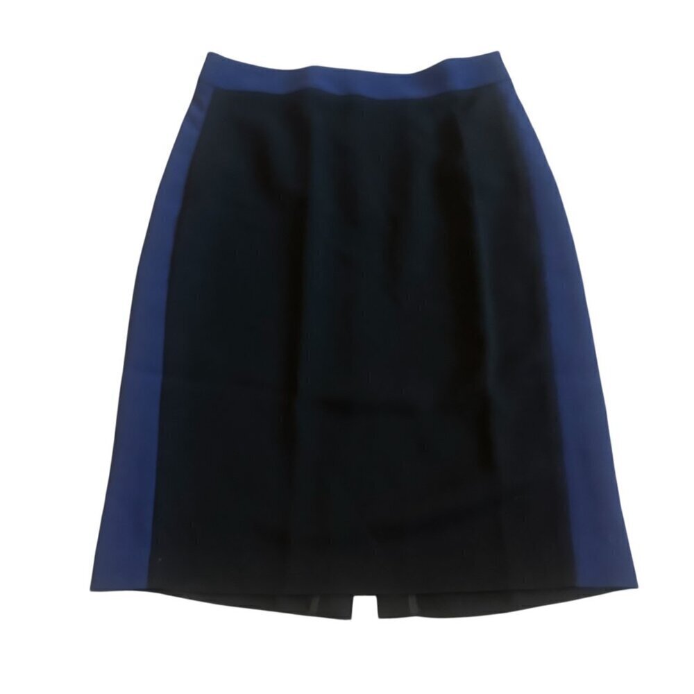 Diane Von Furstenberg Black Blue Color Block Pencil Skirt Slit Size 6 Women's